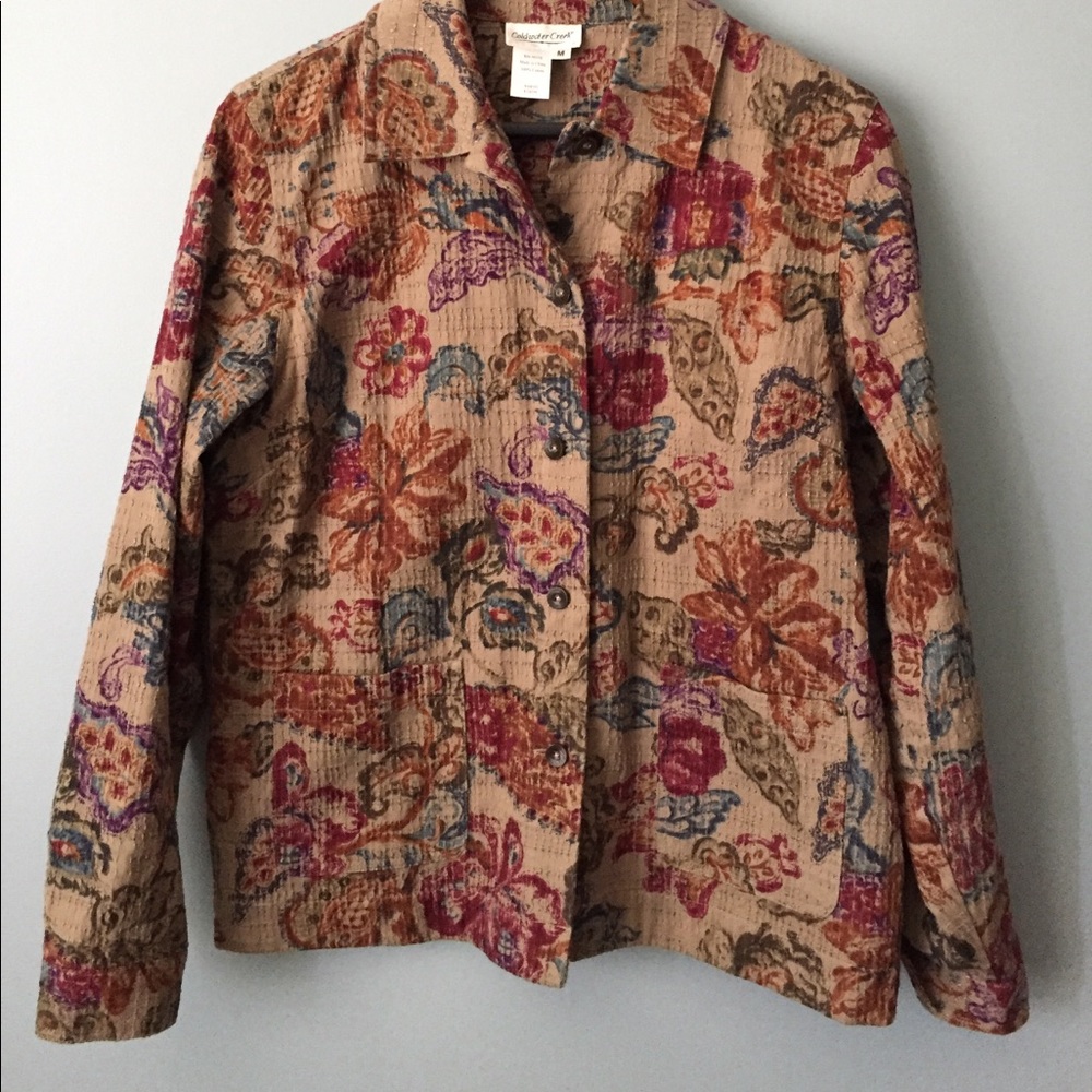 Coldwater Creek M Taupe Floral Button up Jacket